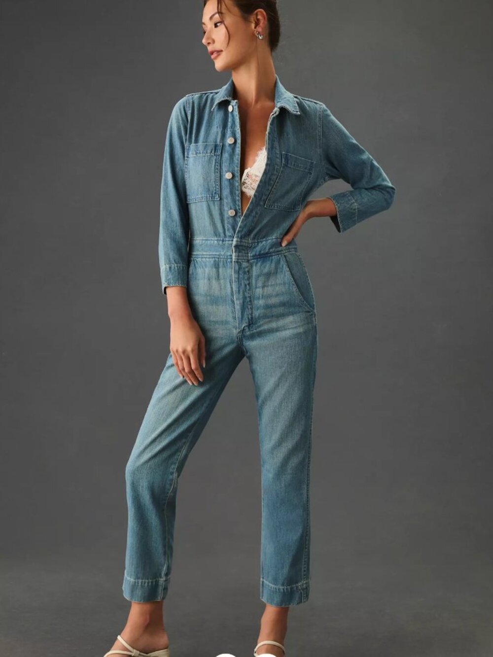 AMO utility denim jumpsuit, M. Blue wash. Button missing; priced accordingly